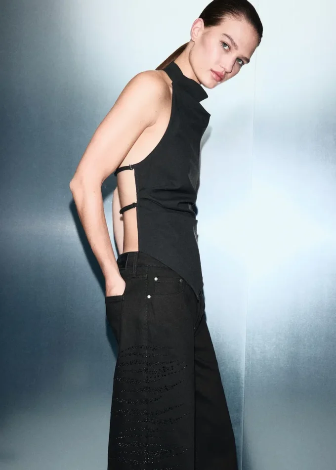 Jeans a gamba larga con strass