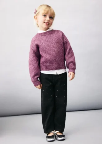 Jeans dritti con dettagli in strass