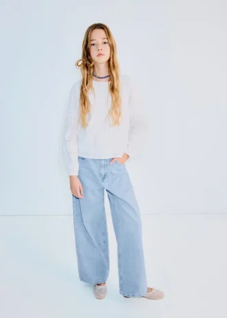 Jeans dritti con dettagli in strass