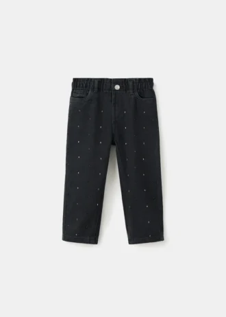 Jeans dritti con dettagli in strass