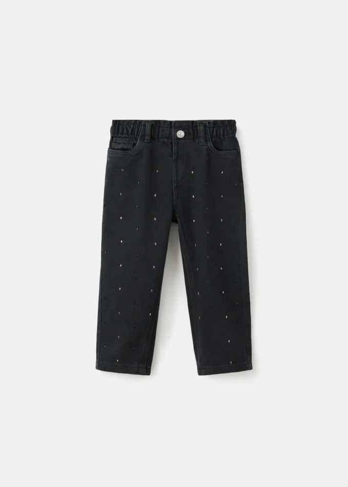 Jeans dritti con dettagli in strass