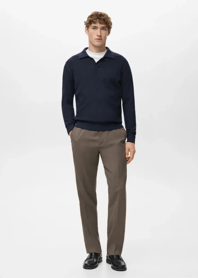 Maglia polo a costine in misto cotone Maglia polo a costine in misto cotone