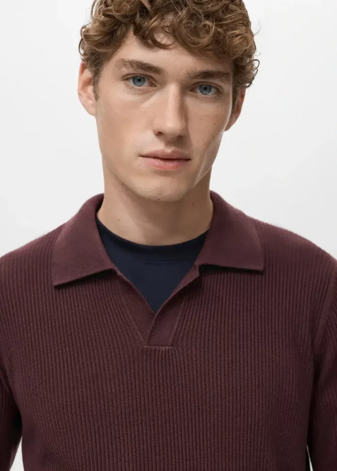 Maglia polo a costine in misto cotone Maglia polo a costine in misto cotone