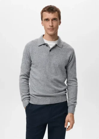 Maglia polo in misto lana lavorata a maglia