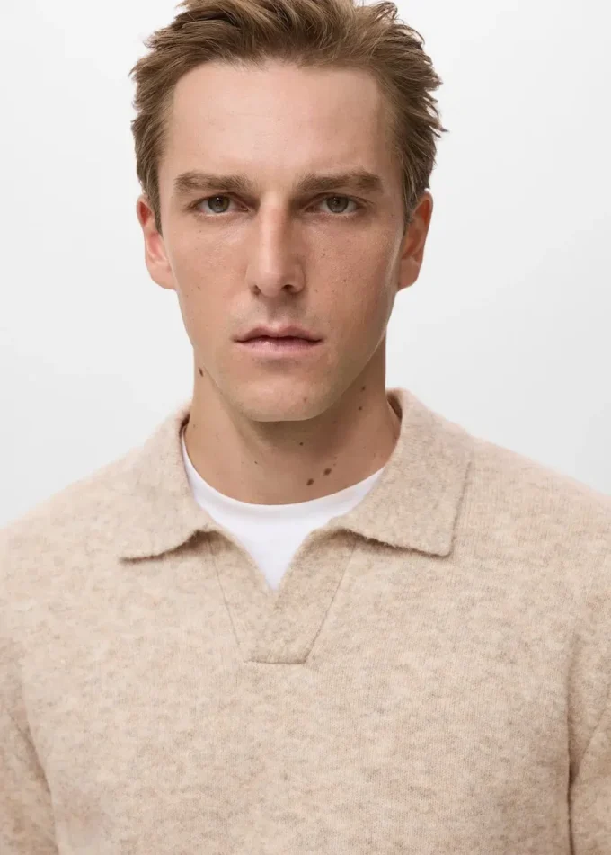 Maglia polo in misto lana lavorata a maglia Maglia polo in misto lana lavorata a maglia