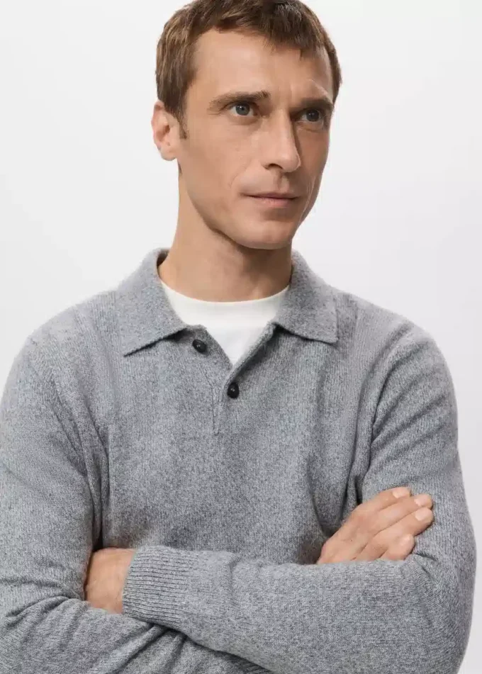 Maglia polo in misto lana lavorata a maglia Maglia polo in misto lana lavorata a maglia