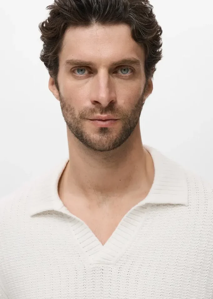 Maglia polo strutturata lavorata a maglia Maglia polo strutturata lavorata a maglia