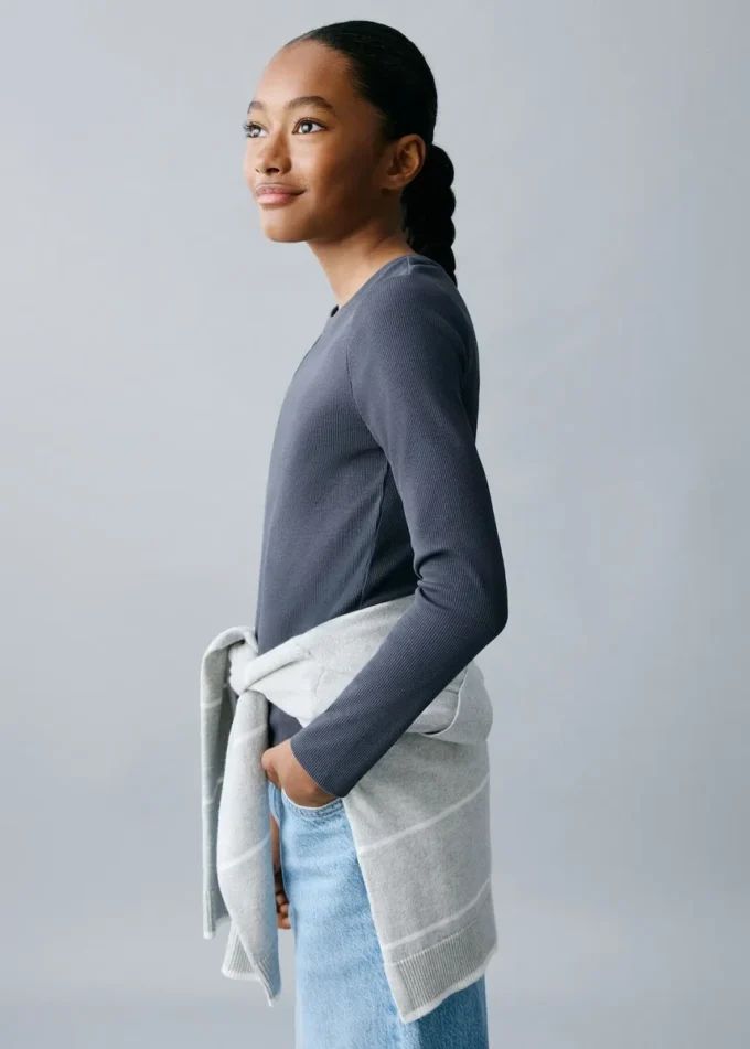 Maglietta a maniche lunghe a costine Maglietta a maniche lunghe a costine