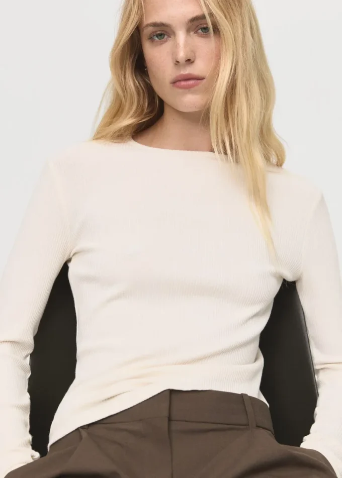 Maglietta a maniche lunghe a costine Maglietta a maniche lunghe a costine