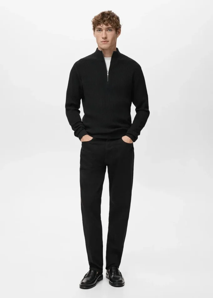 Maglione a coste con collo con zip Maglione a coste con collo con zip