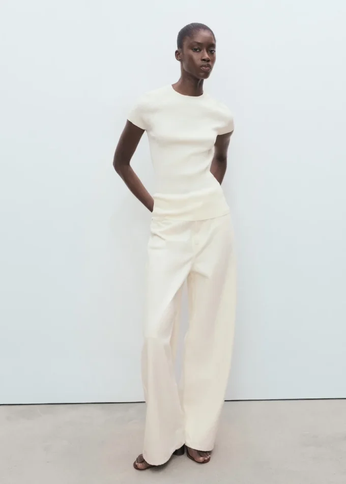 Maglione a maniche corte in maglia a coste Maglione a maniche corte in maglia a coste