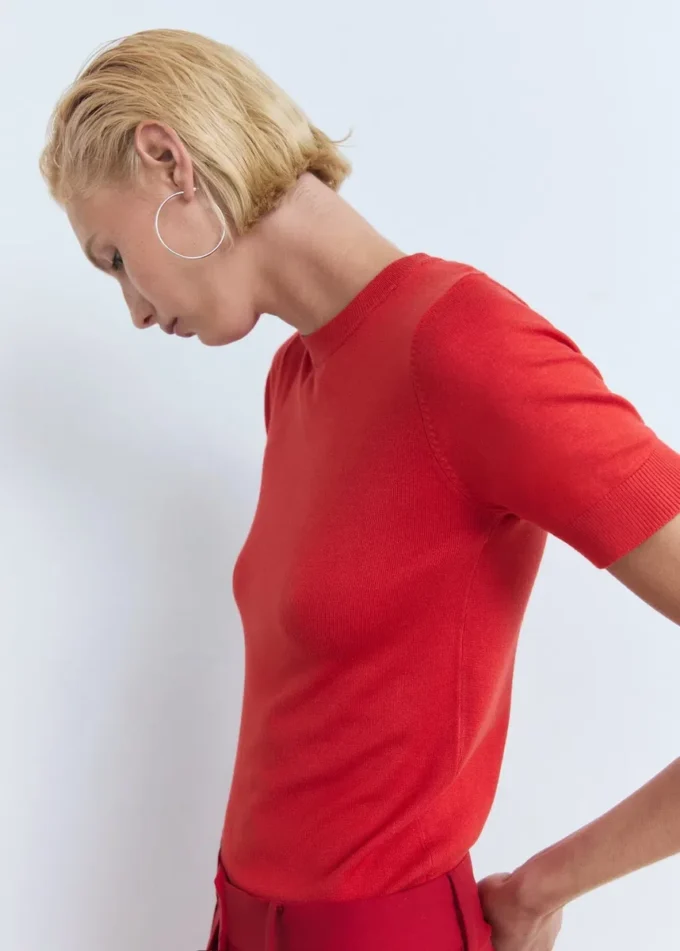 Maglione a maniche corte in maglia fine Maglione a maniche corte in maglia fine