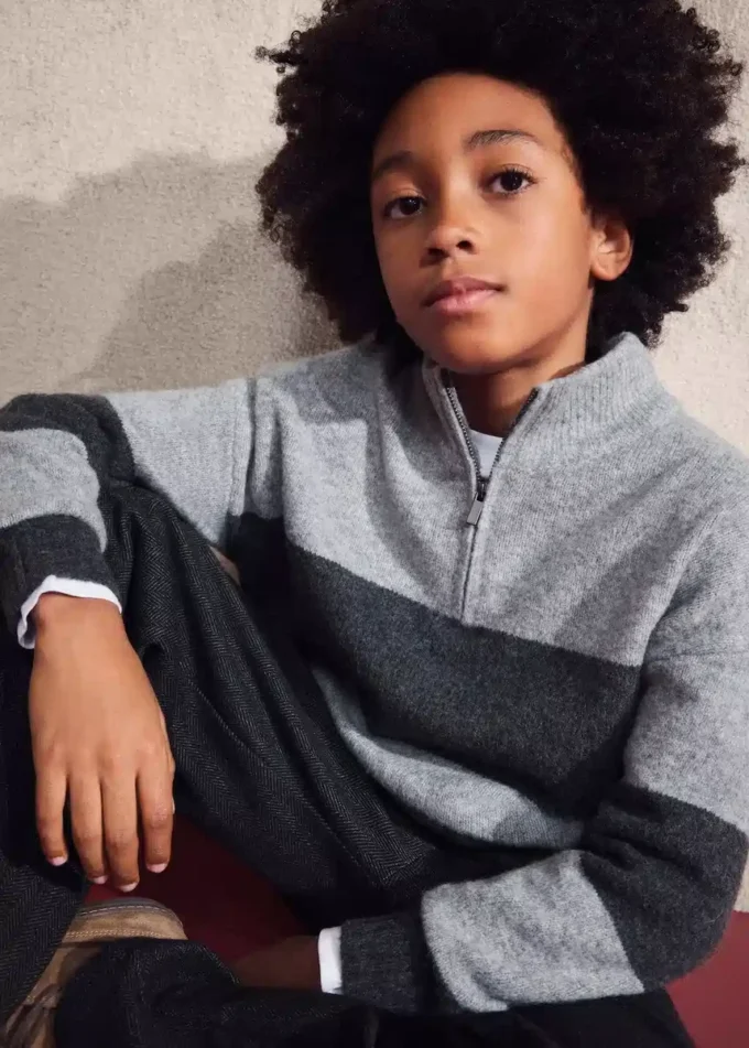 Maglione a righe con collo Perkins