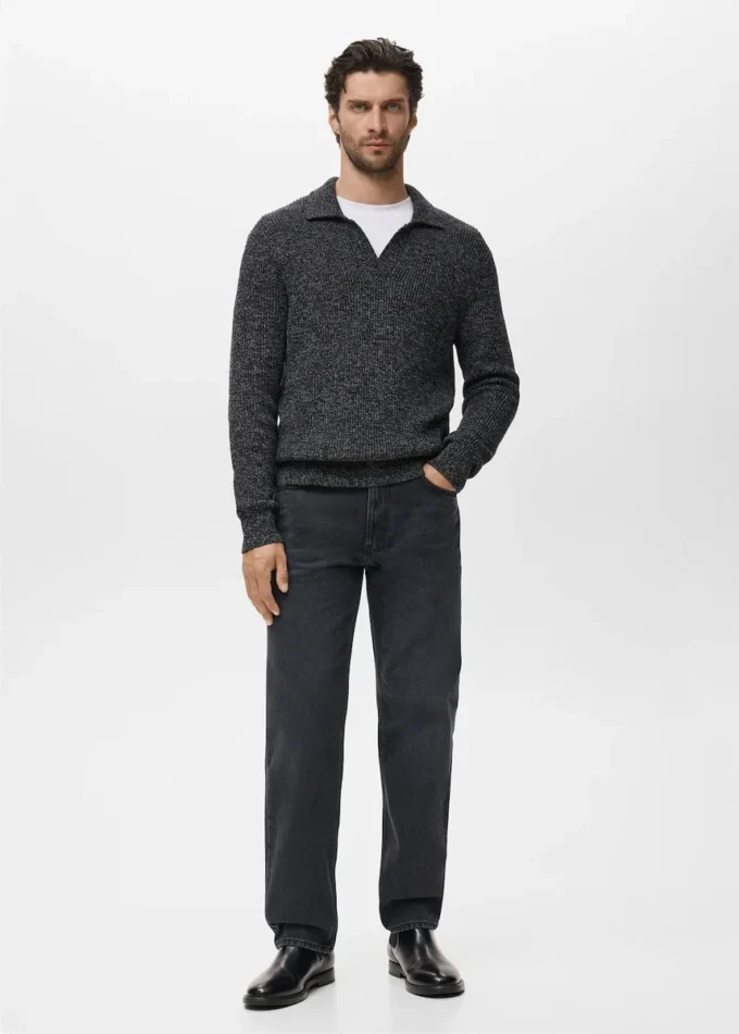 Maglione con collo a polo 100% cotone Maglione con collo a polo 100% cotone