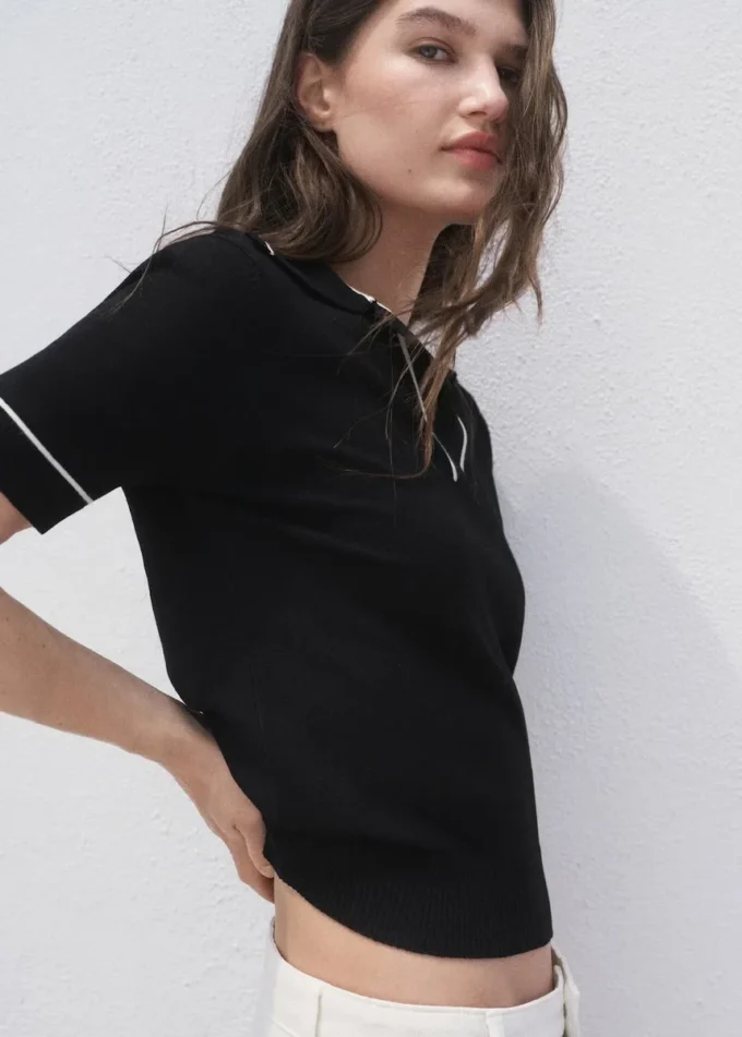 Maglione con collo a polo e bordi a contrasto Maglione con collo a polo e bordi a contrasto