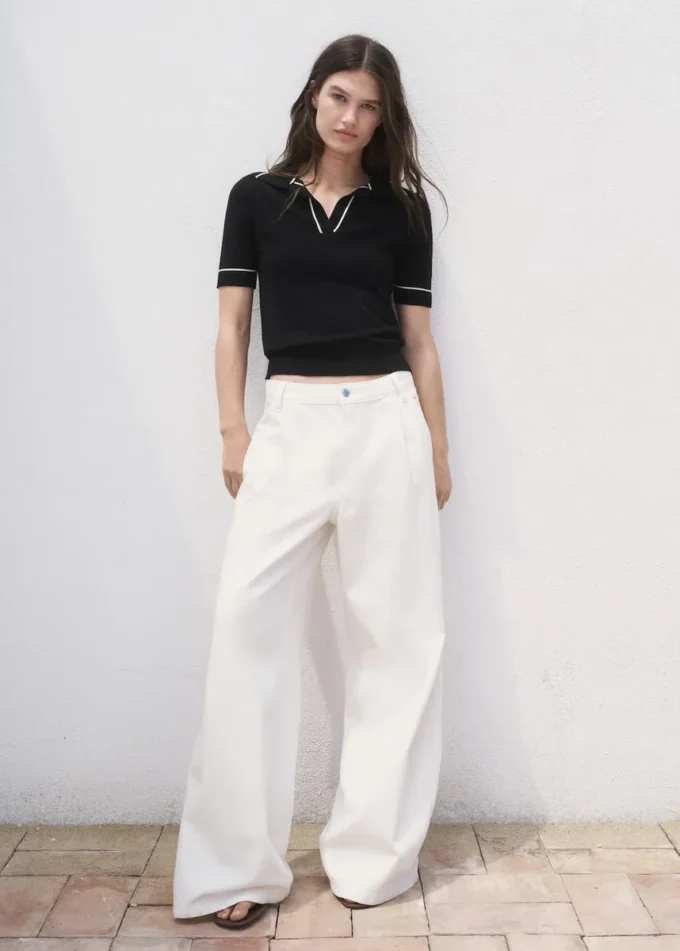 Maglione con collo a polo e bordi a contrasto Maglione con collo a polo e bordi a contrasto