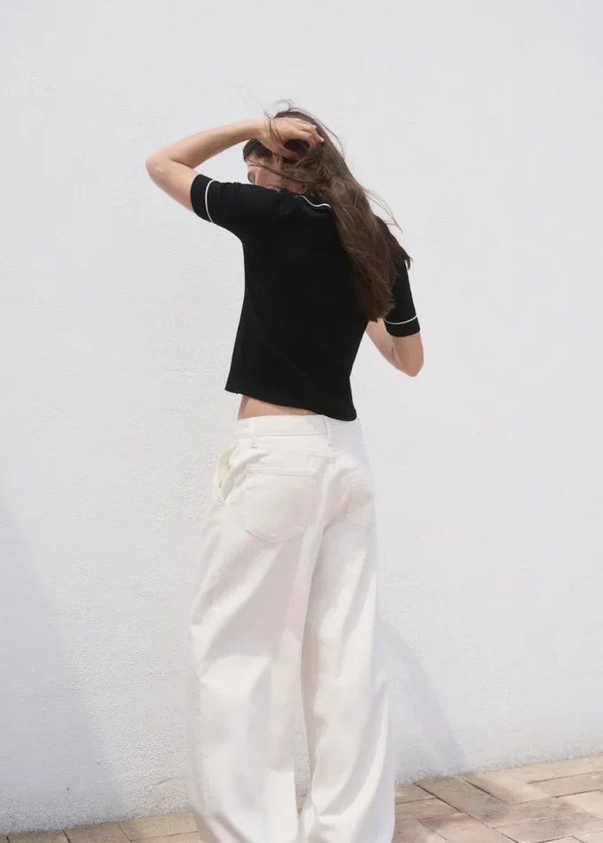 Maglione con collo a polo e bordi a contrasto Maglione con collo a polo e bordi a contrasto