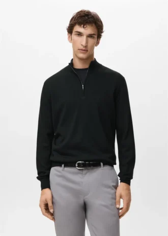 Maglione con collo alto e zip 100% lana merino