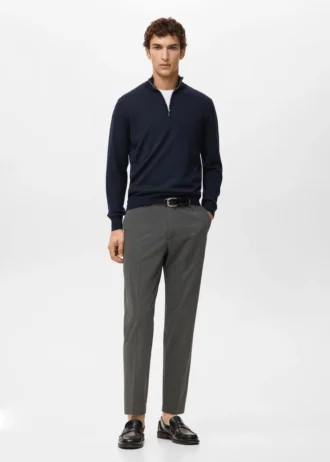 Maglione con collo alto e zip 100% lana merino