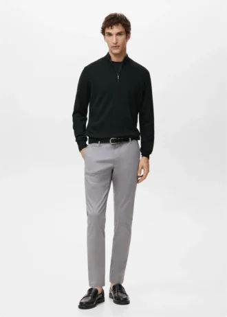 Maglione con collo alto e zip 100% lana merino