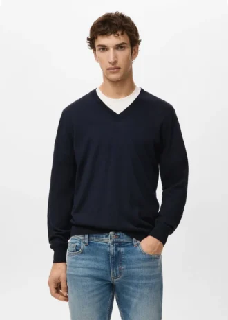 Maglione con scollo a V 100% lana merino Maglione con scollo a V 100% lana merino