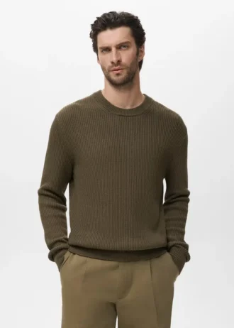 Maglione in cotone a maglia fine a coste