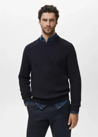 Maglione in cotone a maglia fine a coste