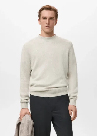 Maglione in misto lana con collo a costine