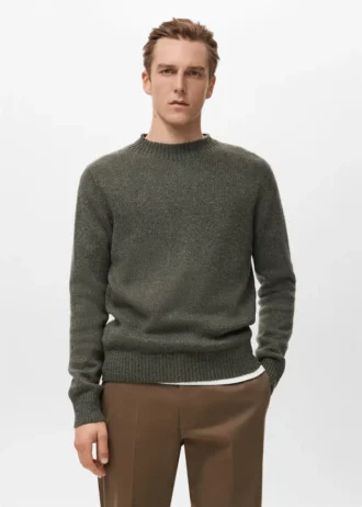 Maglione in misto lana con collo a costine