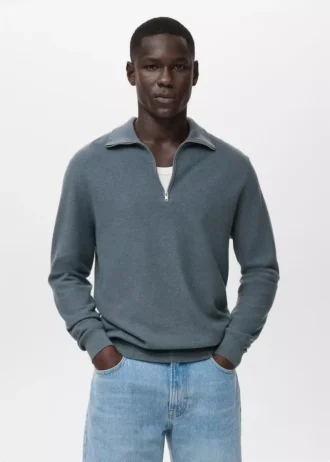 Maglione microstrutturato con collo con zip