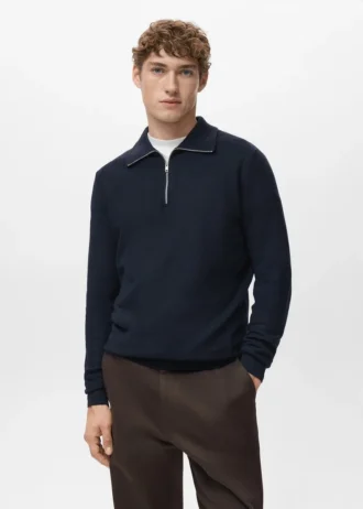 Maglione microstrutturato con collo con zip