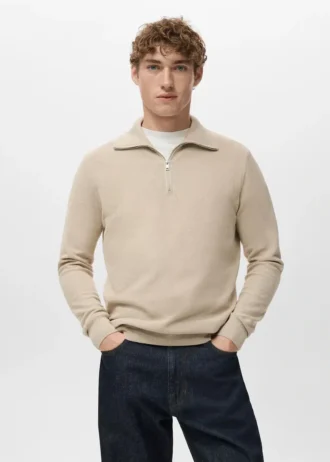 Maglione microstrutturato con collo con zip