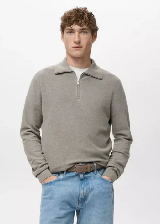 Maglione microstrutturato con collo con zip