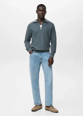 Maglione microstrutturato con collo con zip