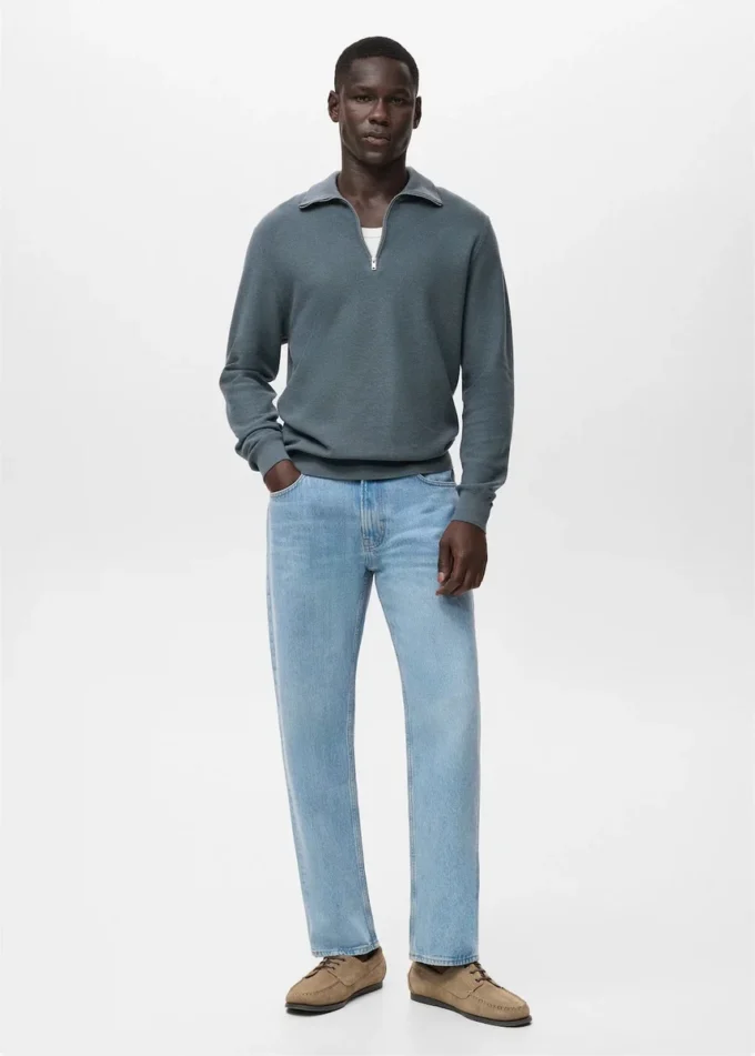 Maglione microstrutturato con collo con zip Maglione microstrutturato con collo con zip