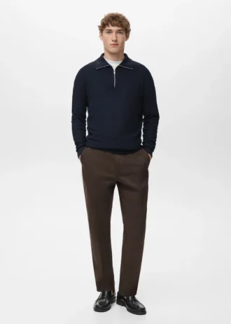 Maglione microstrutturato con collo con zip