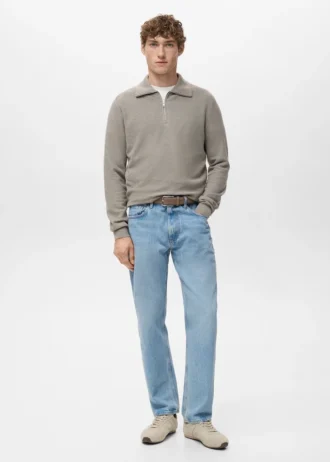 Maglione microstrutturato con collo con zip