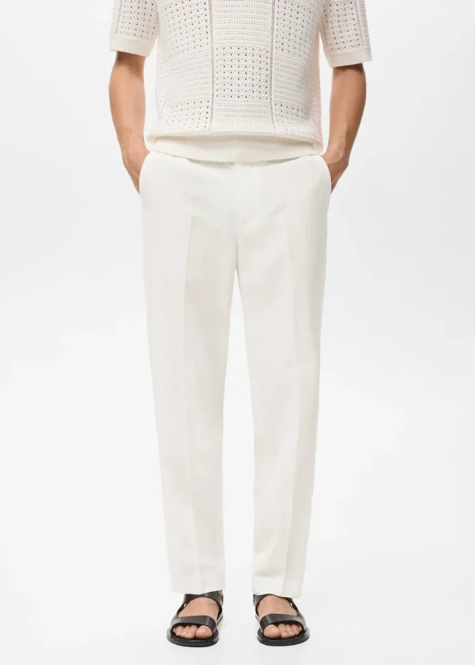 Pantaloni a gamba dritta in misto lino e lyocell