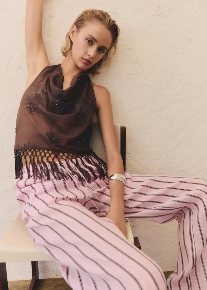 Pantaloni a righe in ramiè Pantaloni a righe in ramiè