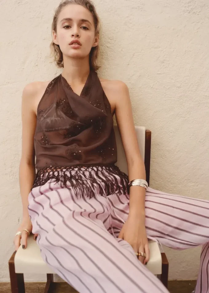 Pantaloni a righe in ramiè Pantaloni a righe in ramiè