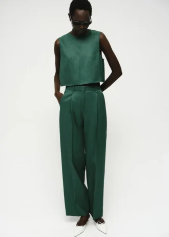 Pantaloni da completo dritti in misto lino