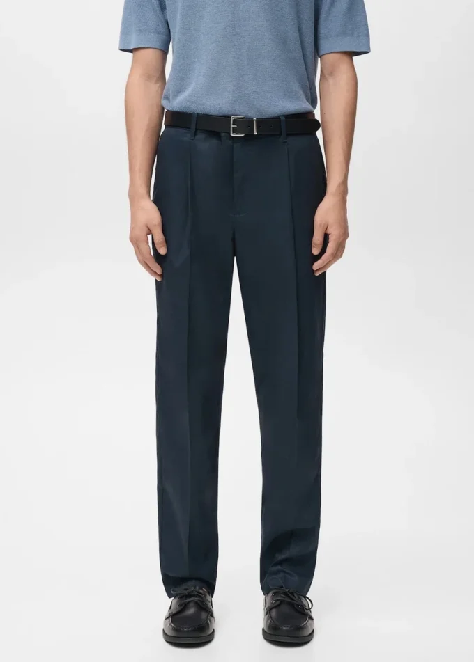 Pantaloni fluidi con piega, vestibilità regolare Pantaloni fluidi con piega, vestibilità regolare