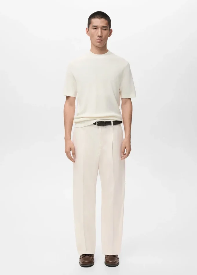 Pantaloni fluidi con piega, vestibilità regolare Pantaloni fluidi con piega, vestibilità regolare