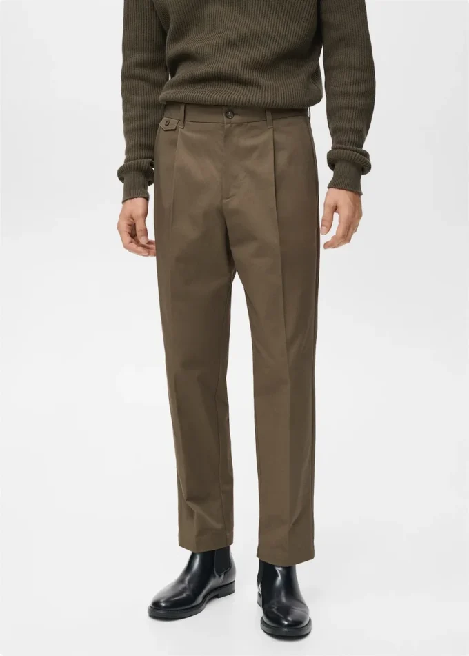 Pantaloni in cotone con piega, vestibilità regolare Pantaloni in cotone con piega, vestibilità regolare