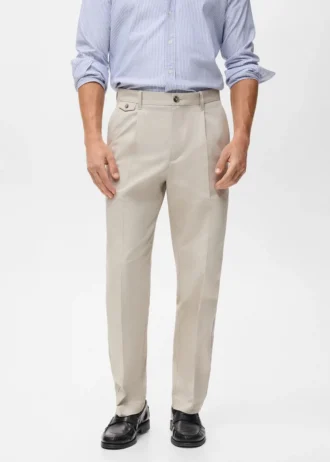 Pantaloni in cotone con piega, vestibilità regolare Pantaloni in cotone con piega, vestibilità regolare