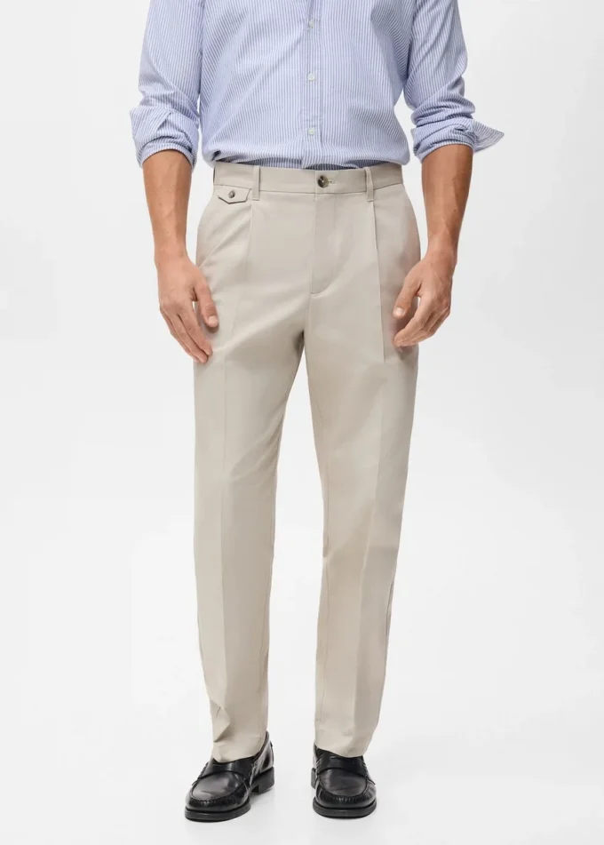 Pantaloni in cotone con piega, vestibilità regolare Pantaloni in cotone con piega, vestibilità regolare