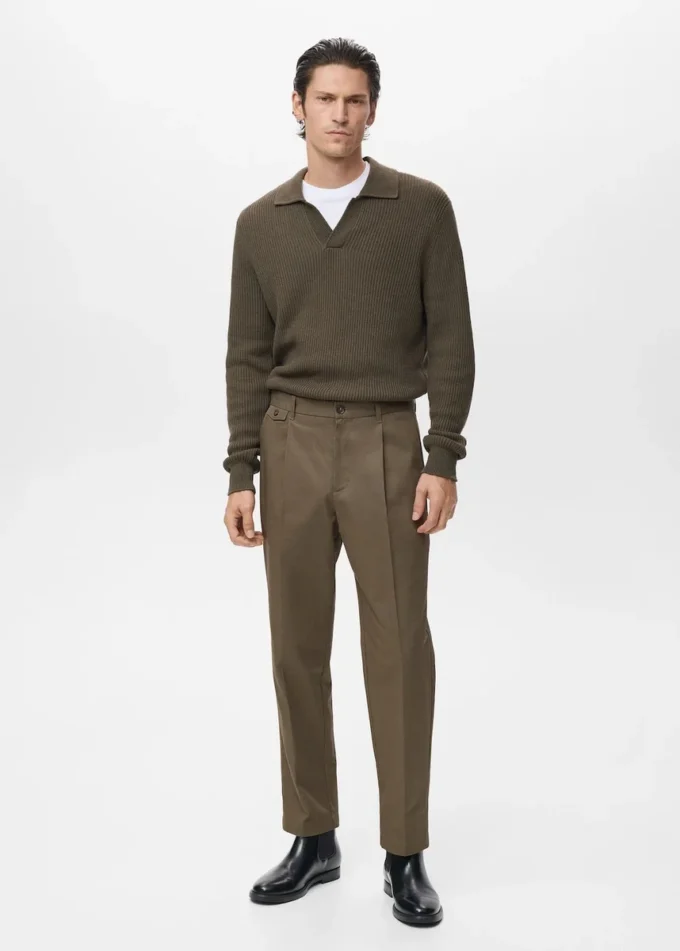 Pantaloni in cotone con piega, vestibilità regolare Pantaloni in cotone con piega, vestibilità regolare