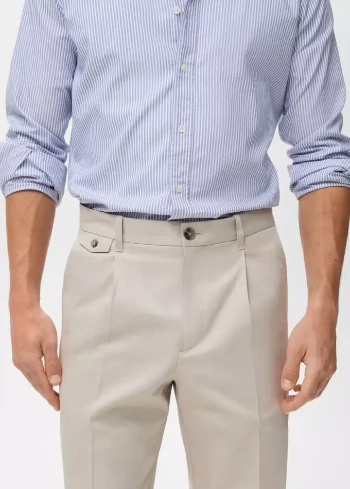 Pantaloni in cotone con piega, vestibilità regolare Pantaloni in cotone con piega, vestibilità regolare