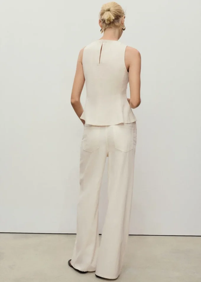 Pantaloni in denim a gamba larga con cintura Pantaloni in denim a gamba larga con cintura