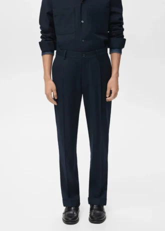 Pantaloni in flanella con pieghe e vestibilità regolare Pantaloni in flanella con pieghe e vestibilità regolare